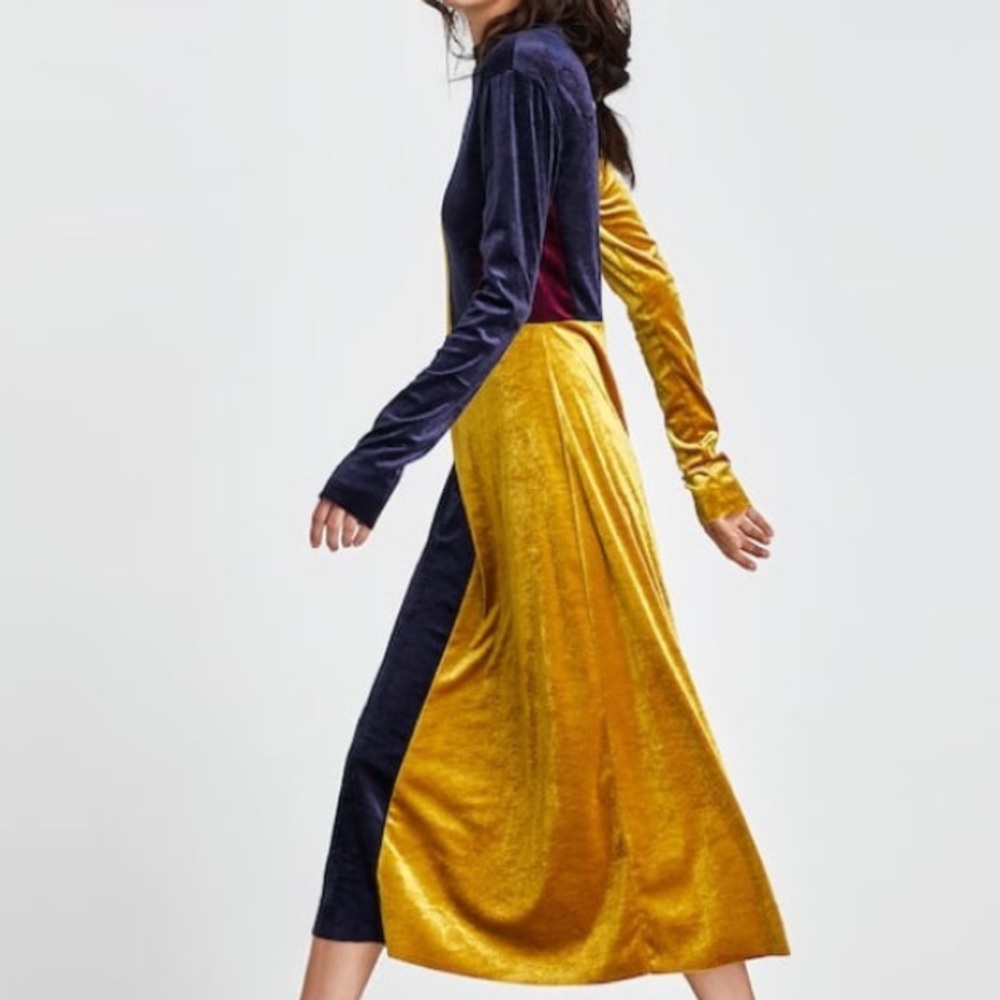 Zara Velvet Color Block Dress size Large - Picture 7 of 11